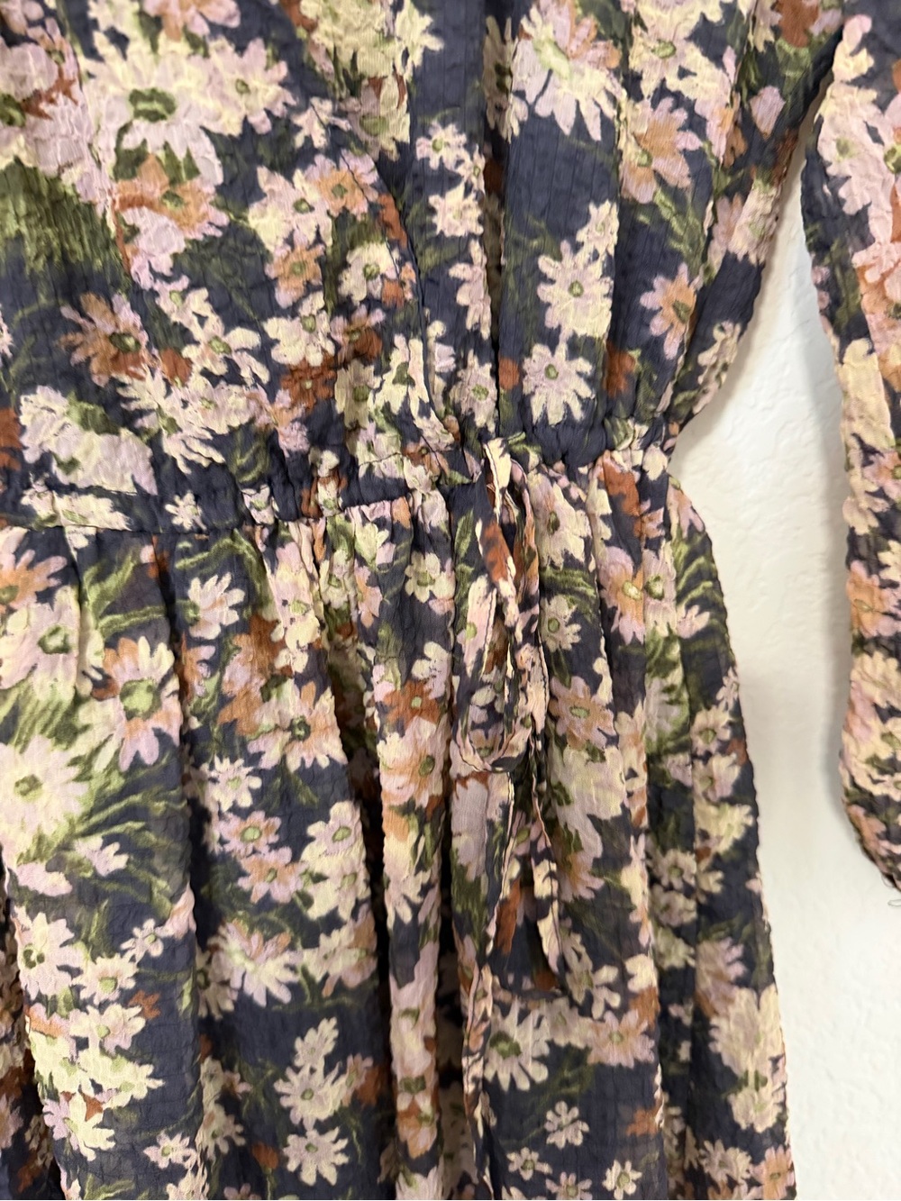 Madewell Floral Mini Dress XS Navy Pink Cottagecore Long Sleeve Chiffon - Picture 6 of 12